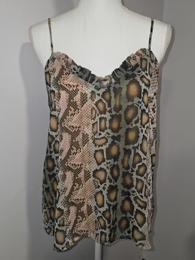 ADRIENNE Snakeskin Print Flowy Camisole in Brown & Pink Womens Size Large